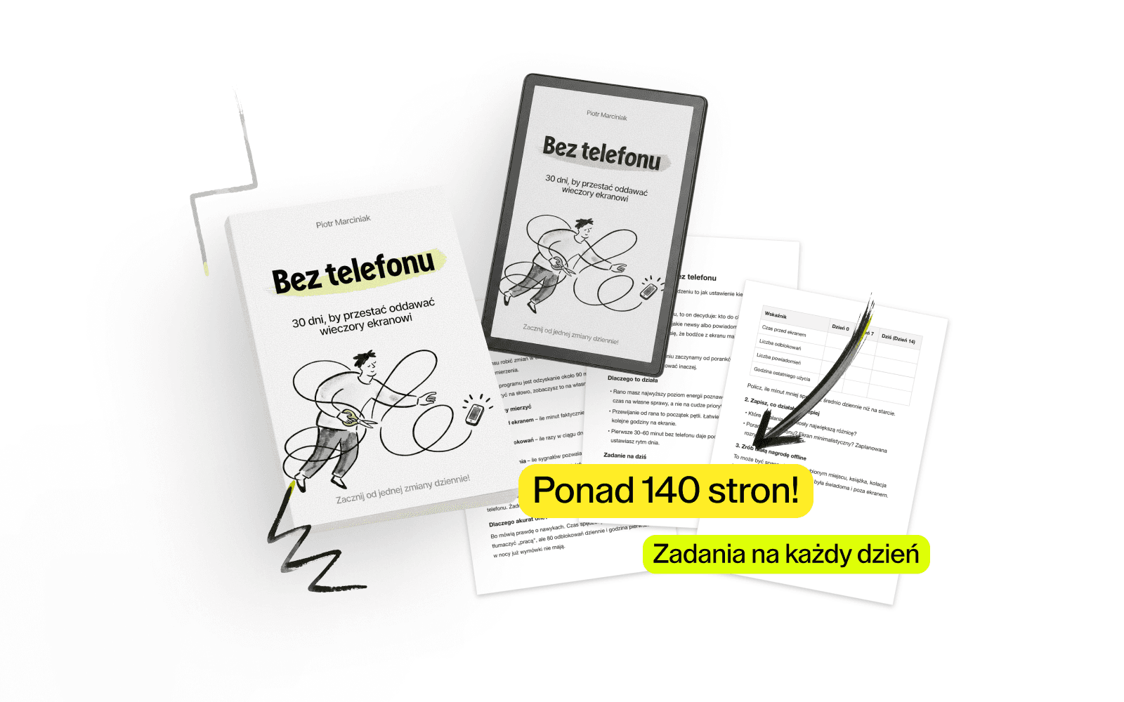 eBook Bez telefonu: okładka, czytnik i strony workbooka